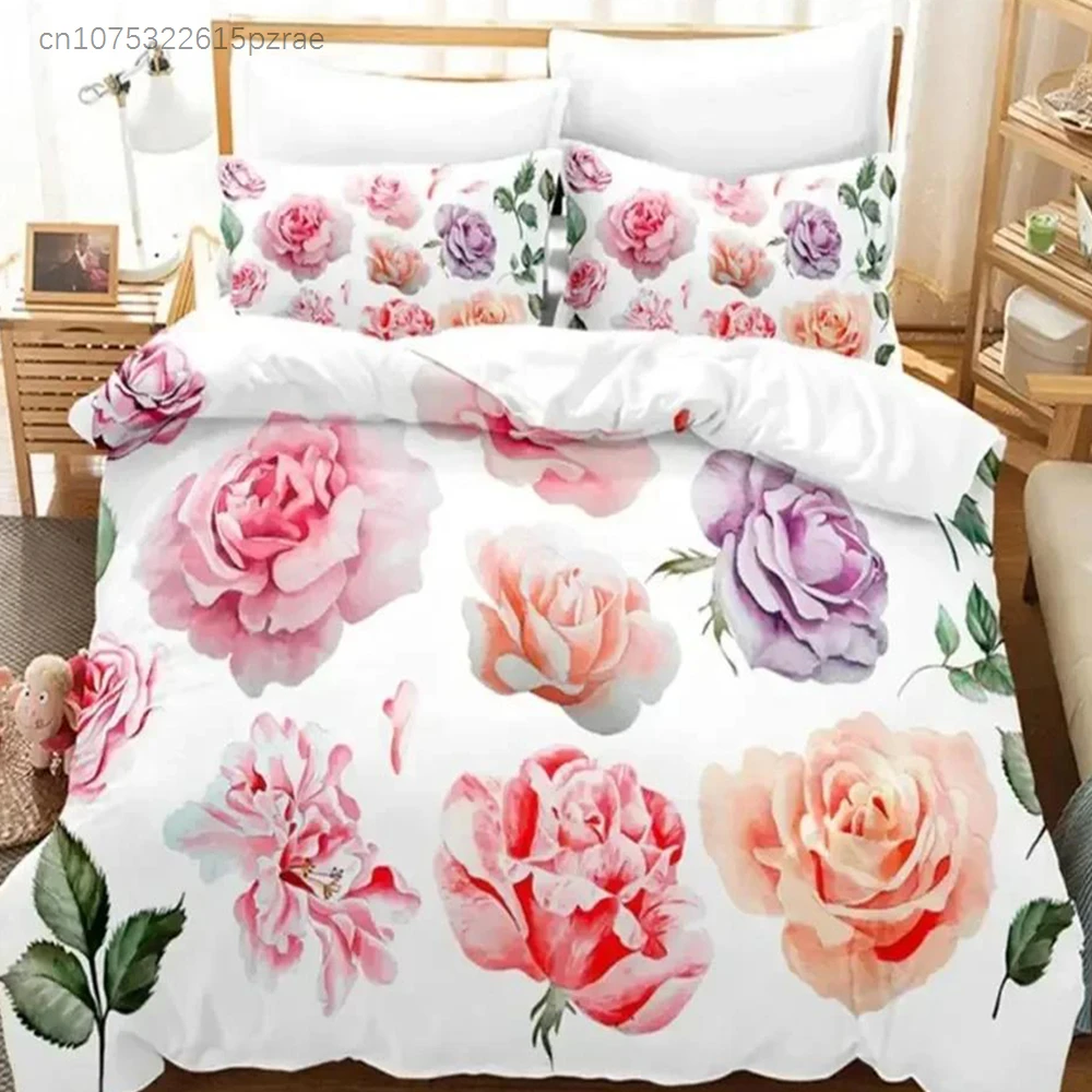 Pink Rose Couple Bedding Set For Bedroom Soft Modern Bedspreads Comefortable Kids Duvet Cover Quilt Cover And Pillowcase