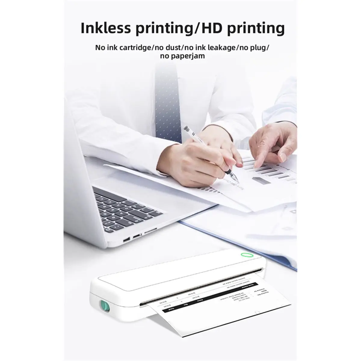 Homegood A4 Portable Thermal Printer Inkless BT Wireless Portable Printer Min Portable A4 Label Maker Home Office Use White