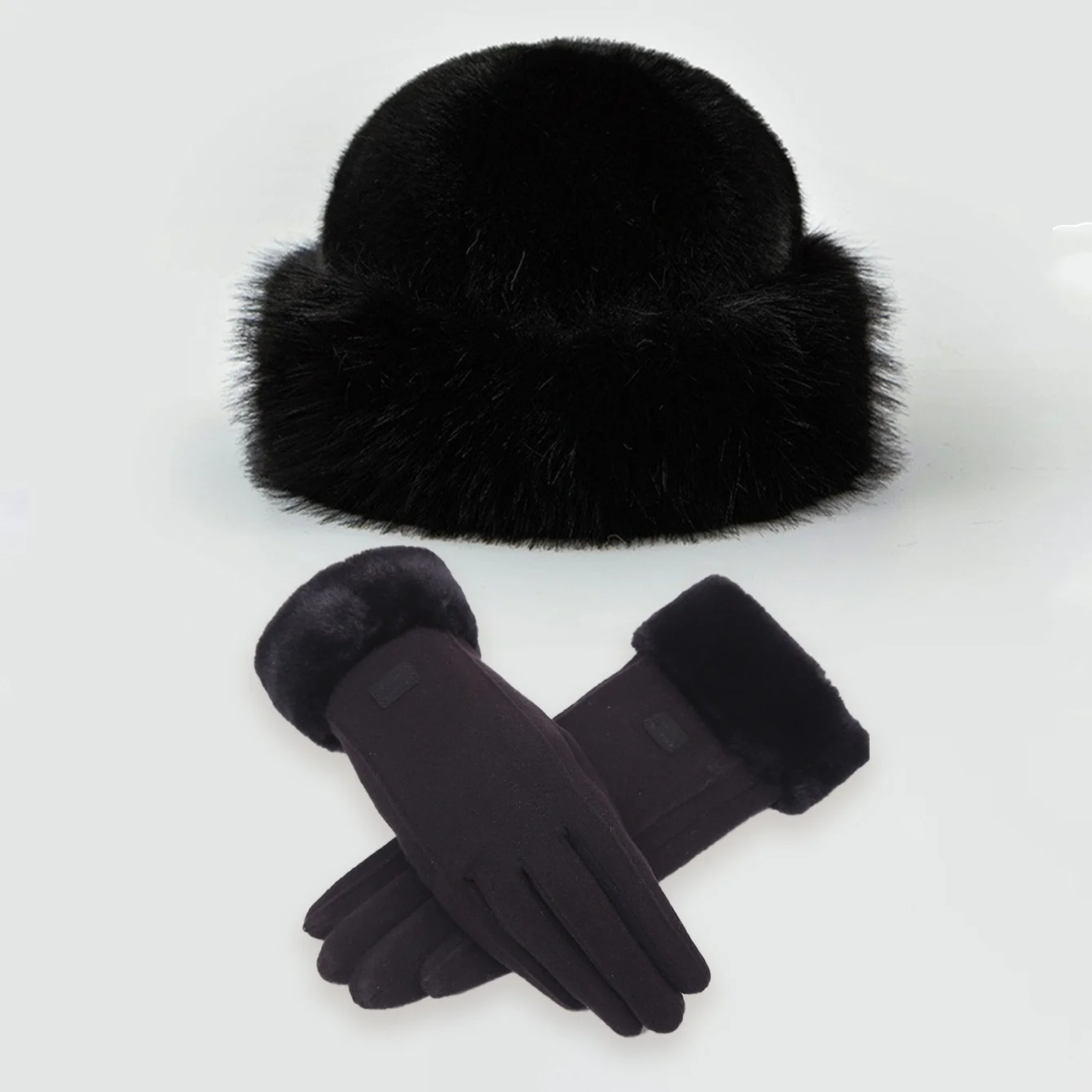 Ladies' Winter Thick Plush Glove Hat Set Warm Plush Fisherman's Hat Elegant and Cute Essential for Autumn and Winter