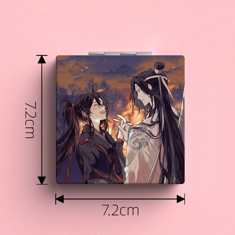 Grandmaster do cultivo demoníaco mo dao zu shi dobrável espelho de maquiagem dupla face anime bonito portátil viagem meninas ampliação