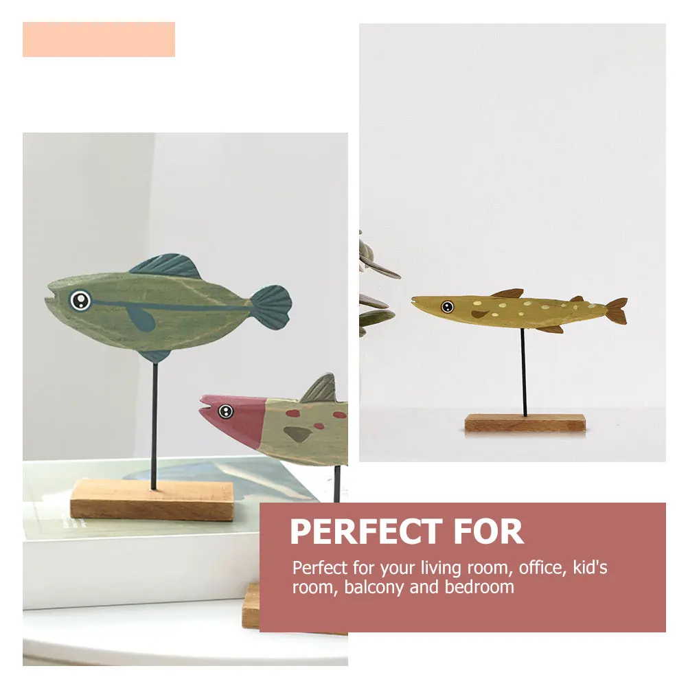

2 Pcs Wooden Small Fish Ornament Rustic Decor Decoration Ocean Desktop Household Sculpture Office Living Room