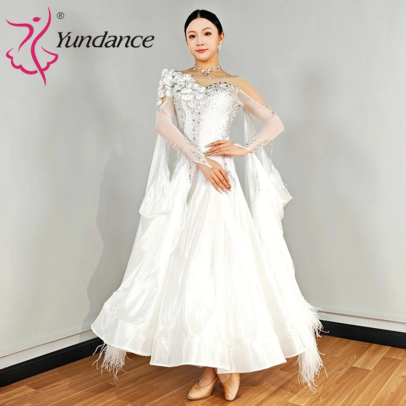 B-25164 Custom International Standard Ballroom Dance Dress for Women Spandex/Polyester Stage Performance Wear Satin Chiffon