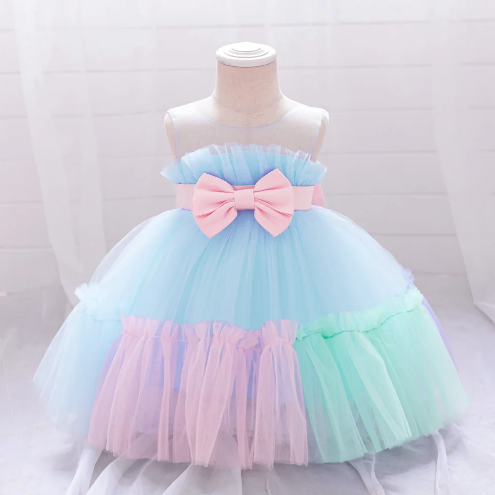 Baby Girl Rainbow Dresses Girls Colorful Dress Toddler 1st Birthday Party Clothing Kids Summer Fashion Princess Gown Infant Wear