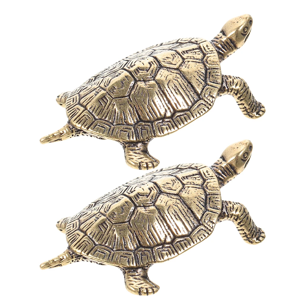 

2pcs Brass Turtle Ornament Vintage Style Longevity Symbol Coastal Nautical Tortoise Decorative Animal Statue Metal Model Garden