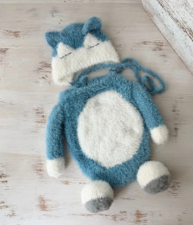 Newborn Photography Clothing for Baby Photoshoot Cute Handmade Knitted Sleeping Bag with Hand and Foot Hat 2pcs Set for Photo