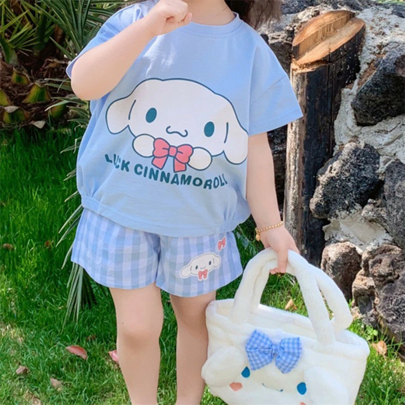 Sanrio Kids T-Shirt Shorts 2Pc/Sets Anime Kuromi Cinnamorol Cartoon Toddler Baby Boys Girl Clothes Tracksuit Sportswear Casual