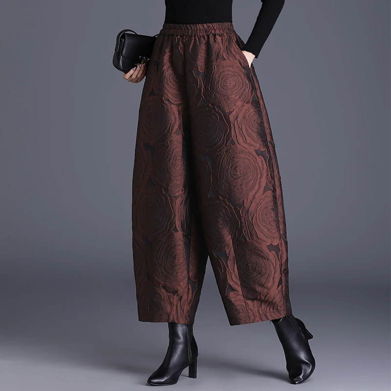 Korean Style plus Size Women's Casual Pants Cotton Filled Wide Leg Warmth Autumn Winter New Arrival Ladies Fashion Pants