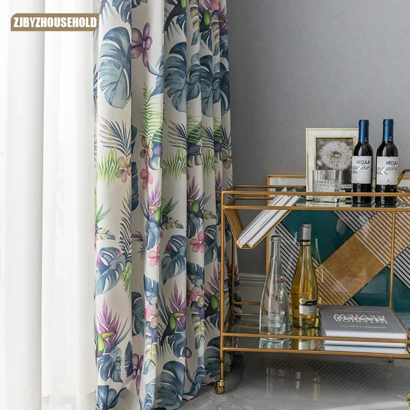 

American country Curtains for Living Dining Modern Simple Double-sided Printing Shading curtains for dining Room Bedroom