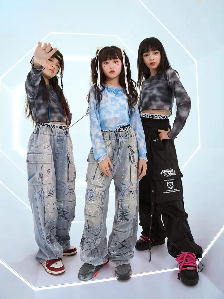 

Jazz Dance Costume for Girls New Hip Hop Short Mesh Tops Baggy Pants Kids Catwalk Concert Performance Clothes Stage Rave Outfit