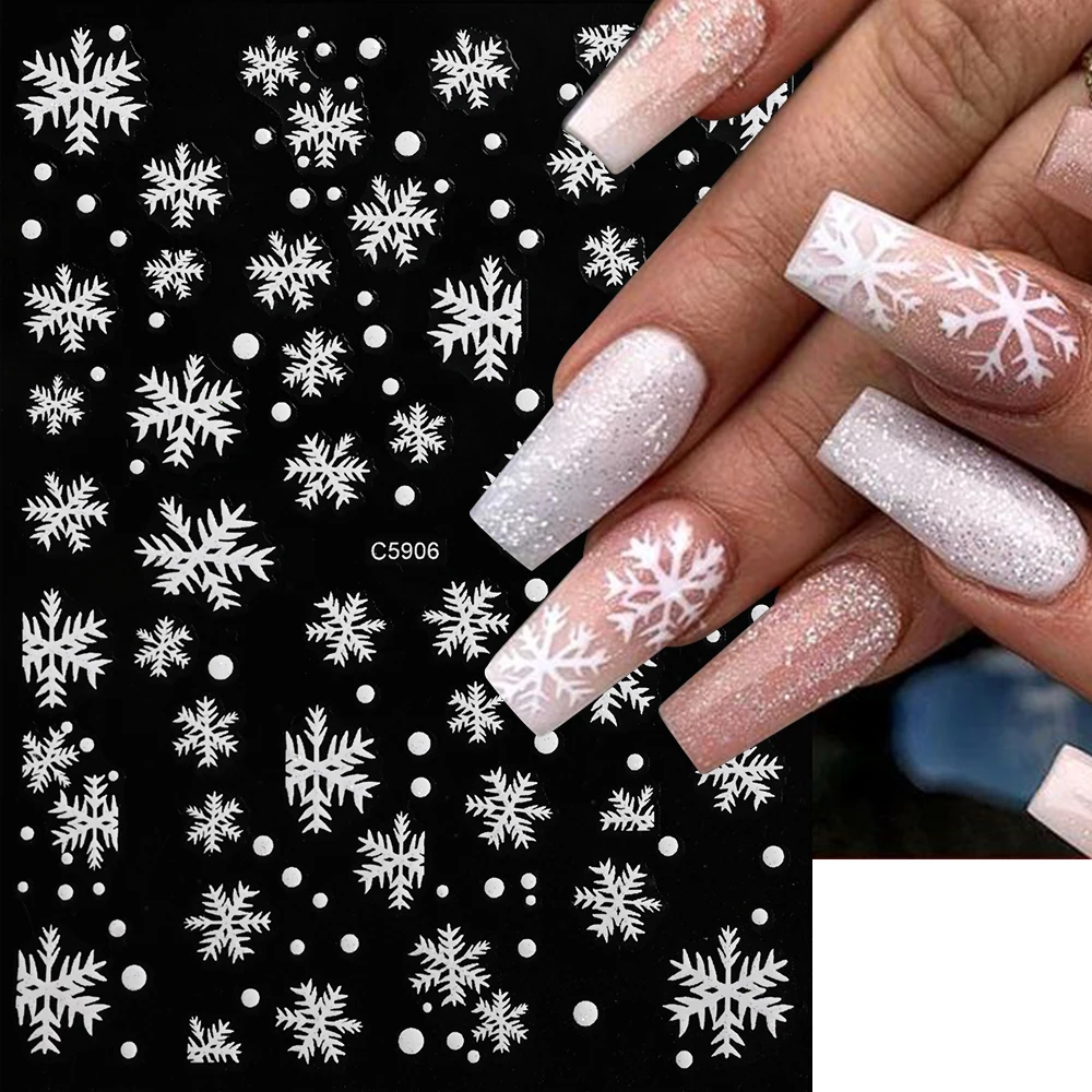 

6pcs/Set New Year Christmas Nail Stickers Winter Snowflake Elk Back Glue Nail Art 3D Decals Winter Xmas Sliders For Manicure