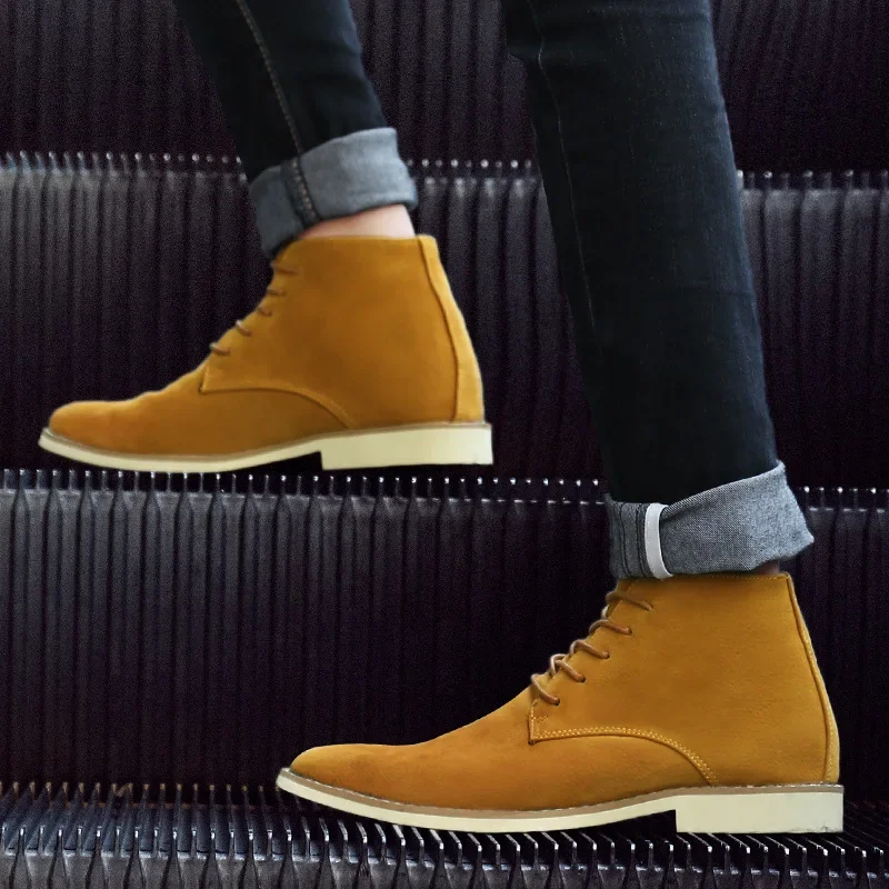 Ankle Boots For Men Winter Boot Lace Up British Style Classic Suede Boots Casual Shoes Work Footwear Botas Zapatos Hombre2024