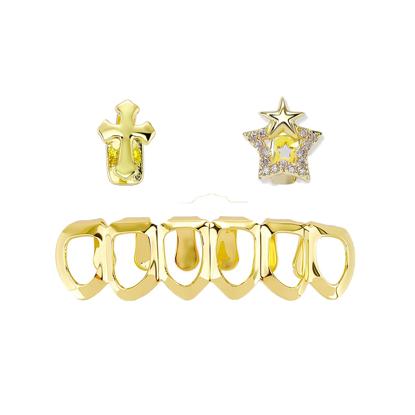 Vintage Punk Hollow Out Multi Element Teeth Grillz Hip Hop Rapper Street Fashion Nightclub Cosplay Party Mouth Jewelry Wholesale