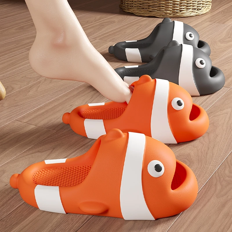 Disney Clown Fish Nimo Slippers Beach Sandals Summer Thick Sole Non Slip Shoes Couple Home Bathroom Shoes Cartoon Soft Shape