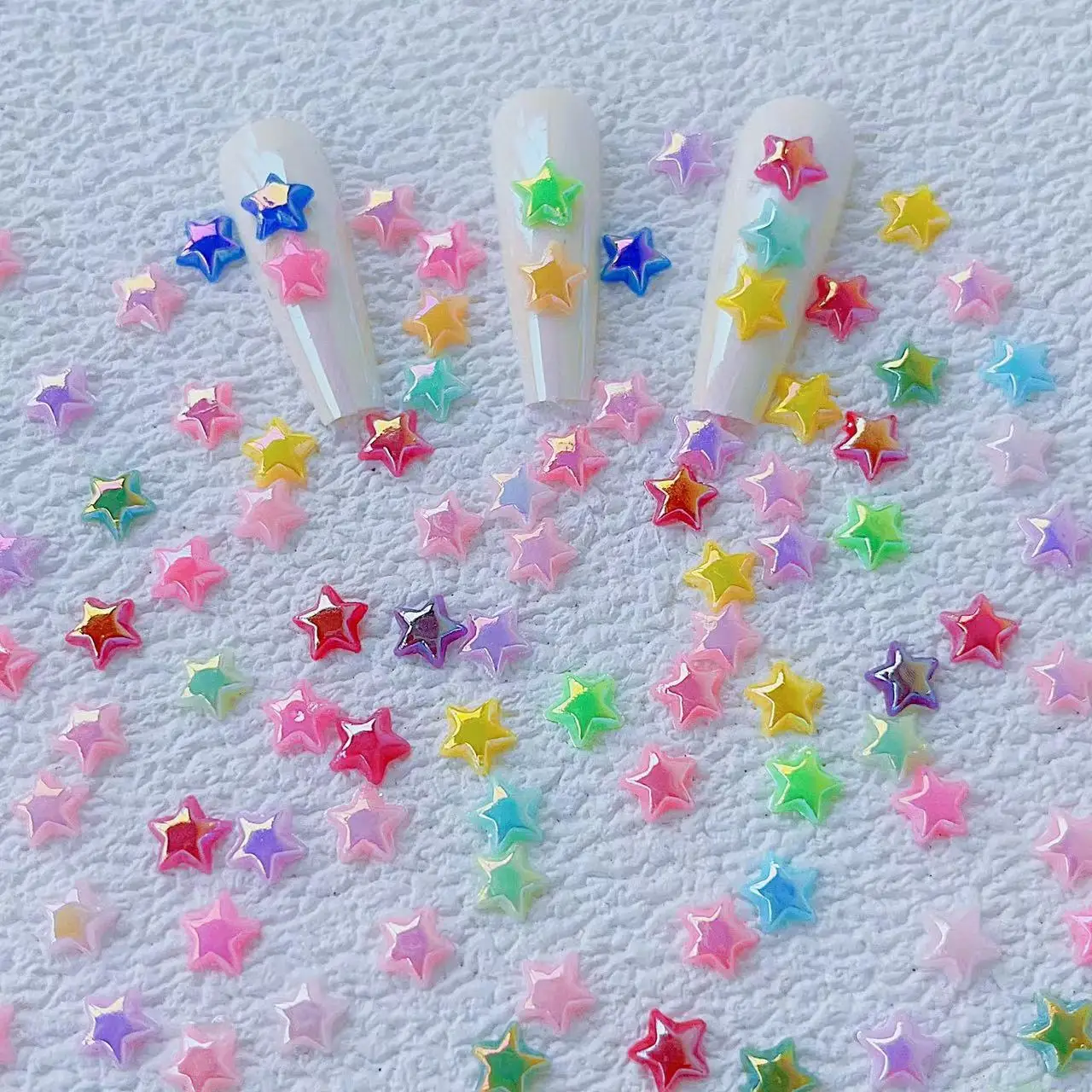 20pcs Star Rhinestones Gems Nail Accessories Resin Pentagonal Star AB Aurora Mixed Color Star Nail Art Decoration Supplies Parts