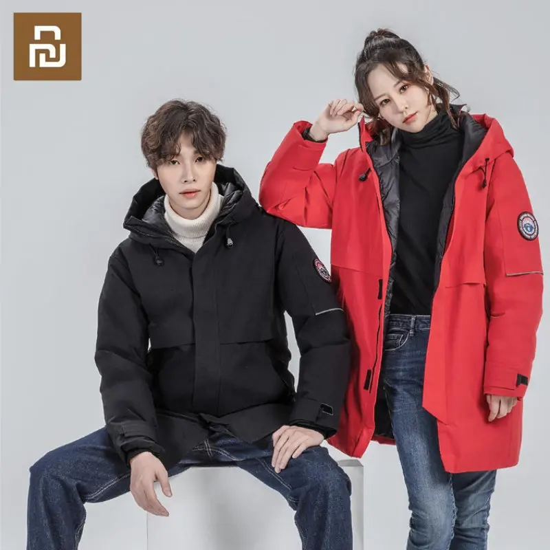 Youpin RUNYON Men Thicken Mid-length Down Jacket Windproof Waterproof Hooded Warm Coat Fashion Casual Men Winter Down Jackets