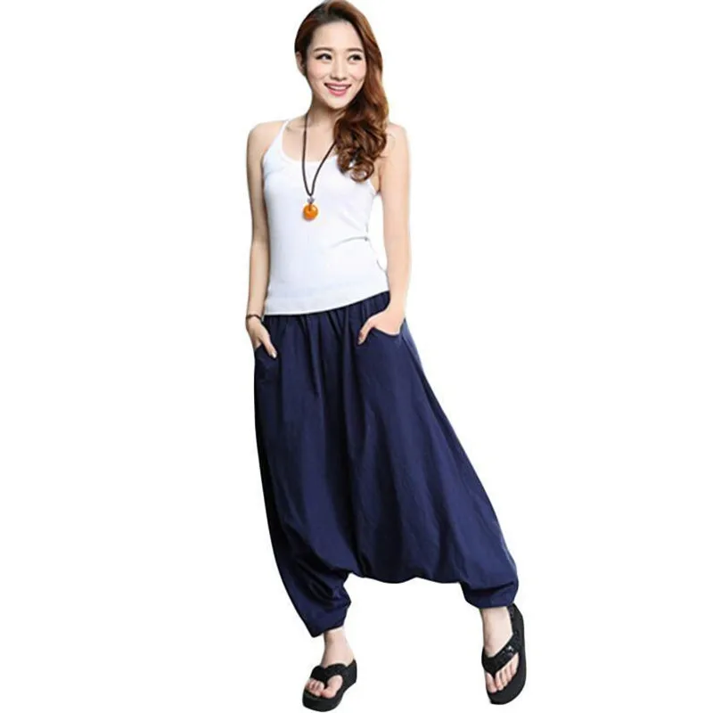 Plus size Cotton Linen Solid Harem Pants Women Elastic Waist Casual Lantern Trousers 2026 New Pantalon Femme harakuju clothes