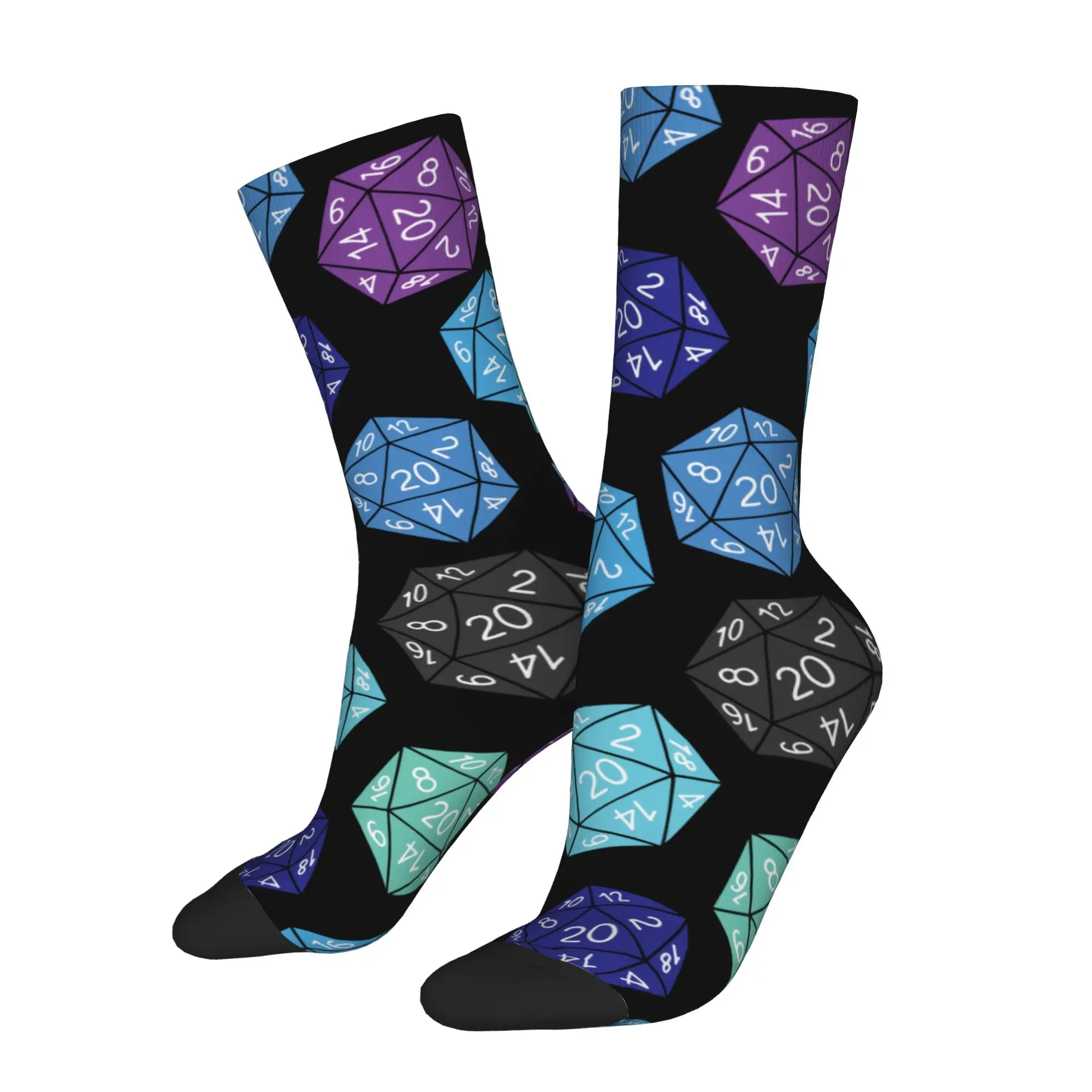 Autumn Winter Colorful Unisex 20 Sided Dice DND Games Socks  Non-slip Soccer Socks
