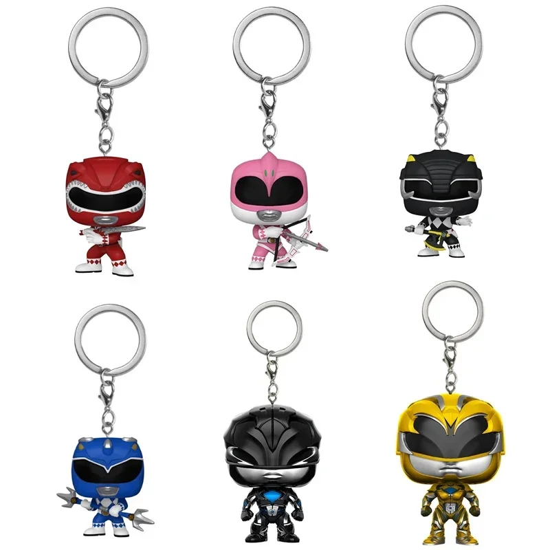 Power Rangers Red Blue Yellow Pink Black Ranger Keychain Vinyl Dolls Action Figure Collection Model Toy Gift