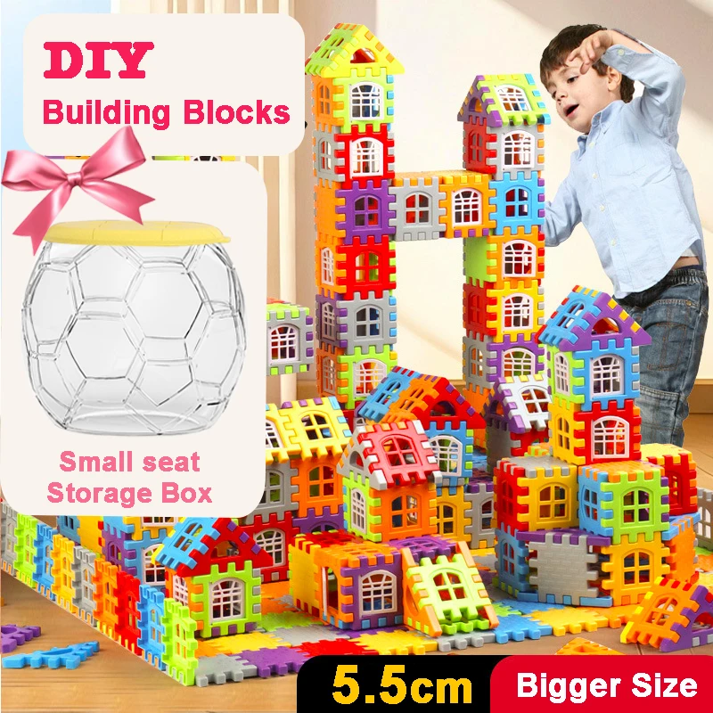 Bloques de construcción de montaje de casa DIY para niños con asiento pequeño, caja de almacenamiento, taburete, juguetes educativos, regalos de navidad