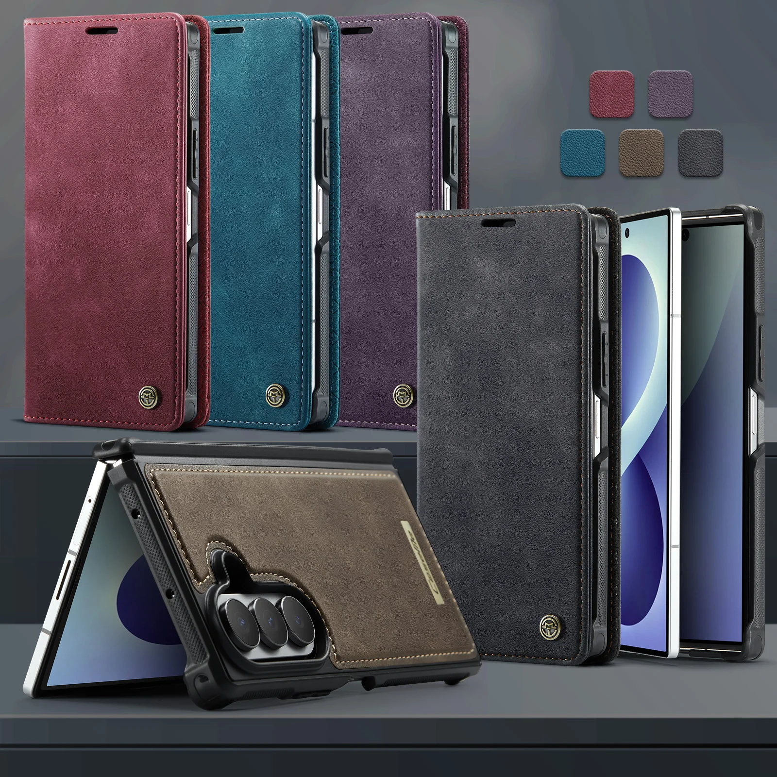Caseme-C49 2-in-1 Magsafe Detachable Wallet Case For Samsung Galaxy Z Fold 8Ultra Vintage Leather Flip Cover Card Slot Kickstand