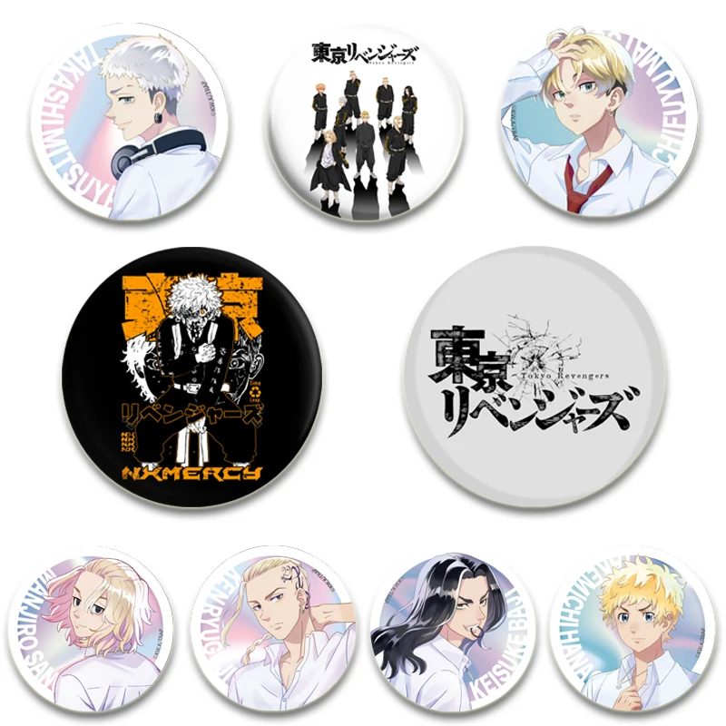 58MM Anime Tokyo Revengers Round Pins Cartoon Badges Cosplay Handmade Tinplate Brooch on Backpack Clothes Chest Ornament Gifts