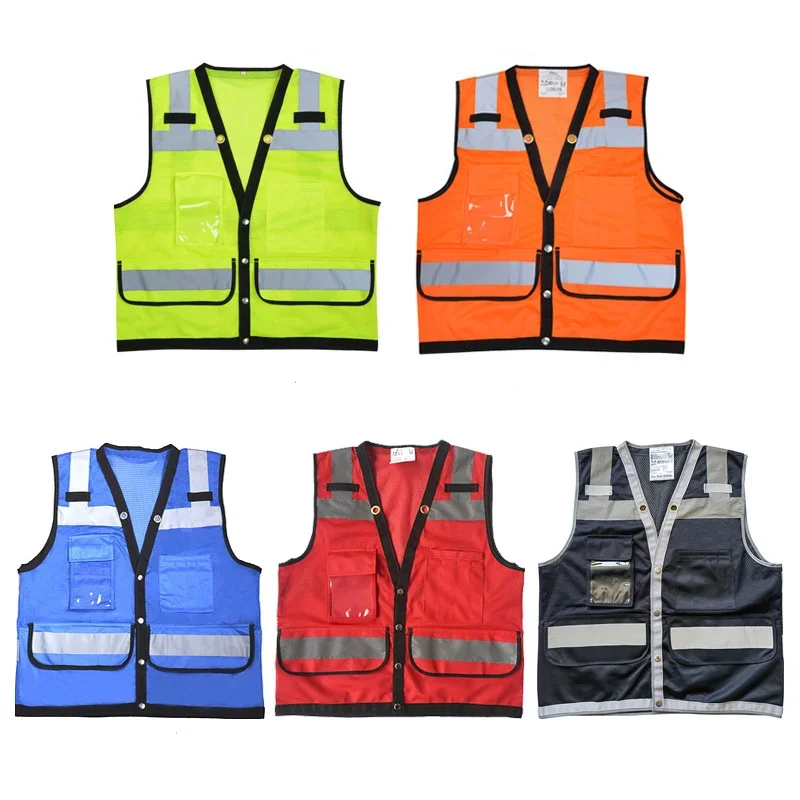 High Visibility Reflective Safety Vest Safety Clothing Work Reflective Vest Multi Pockets Workwear Safety Waistcoat Men