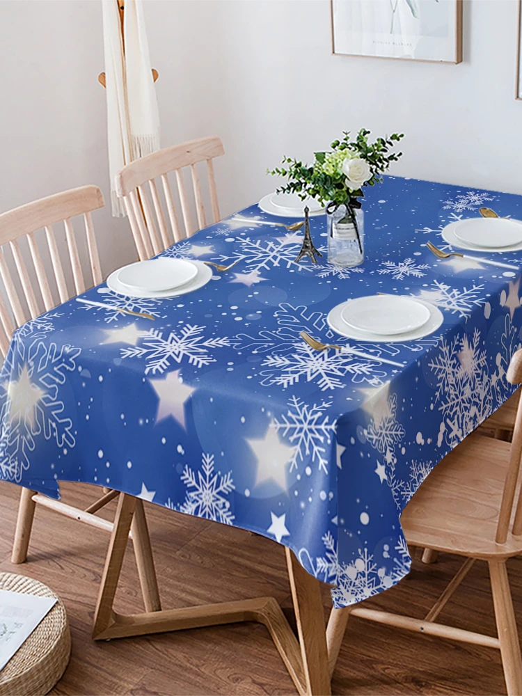 Christmas Snowflake Blue Background Wedding TableCloth Waterproof Oilproof Dining Table Cover Kitchen Home Decor Nappe De Table