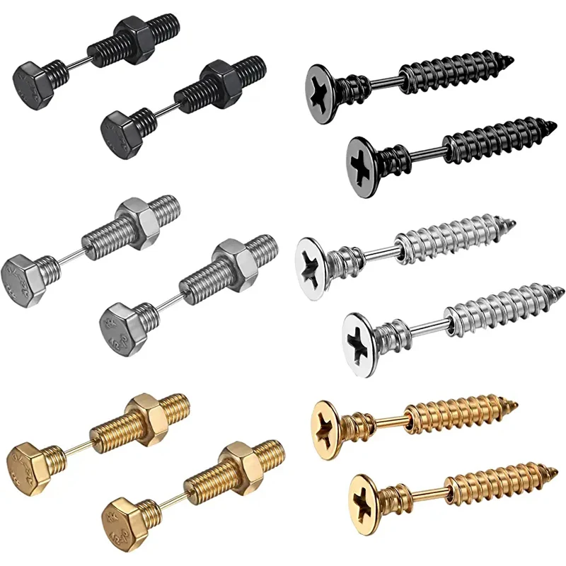 

2-3 Pairs Punk Pointed Screw Bolt Stud Earrings Set Men Women Body Piercing Jewelry Stainless Steel variety of collocations
