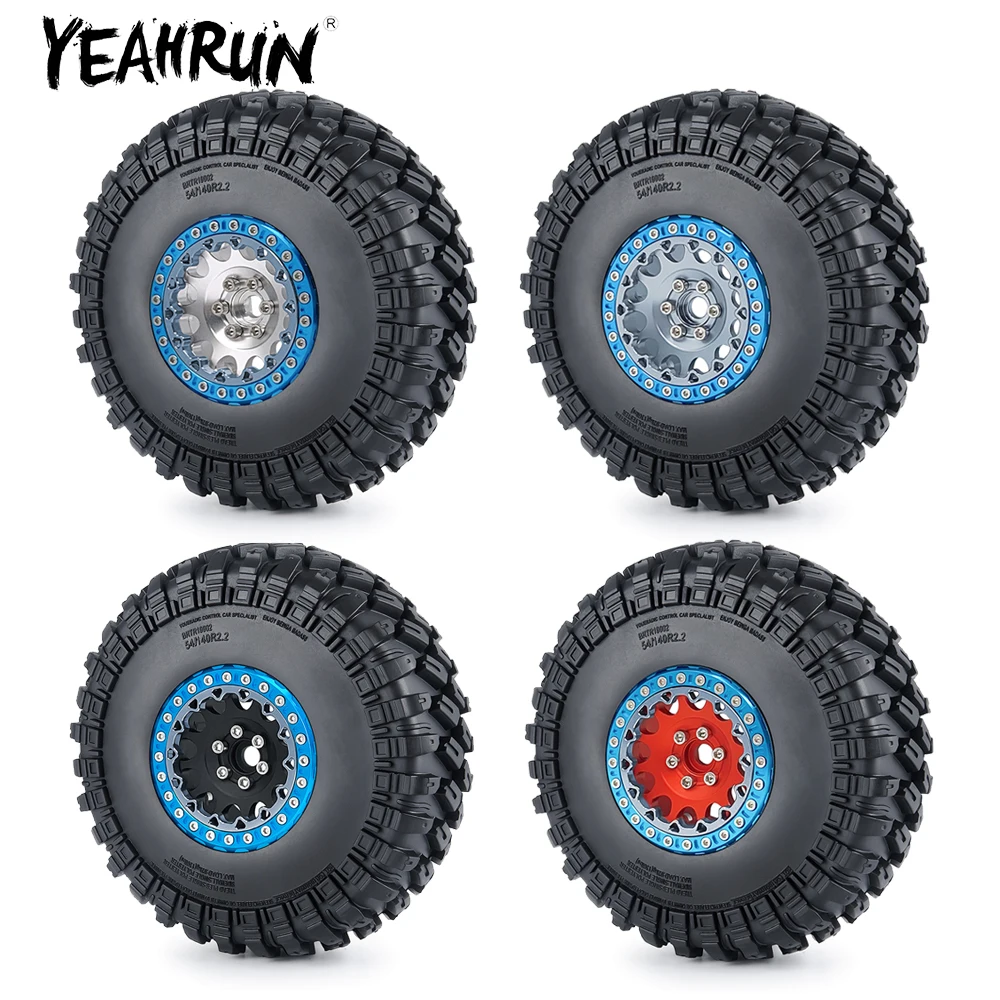 

YEAHRUN 2.2 inch Aluminum Alloy Beadlock Wheel Rims & Rings Rubber Tyre Tires Set for Axial SCX10 Wraith TRX-4 1/10 RC Car Parts