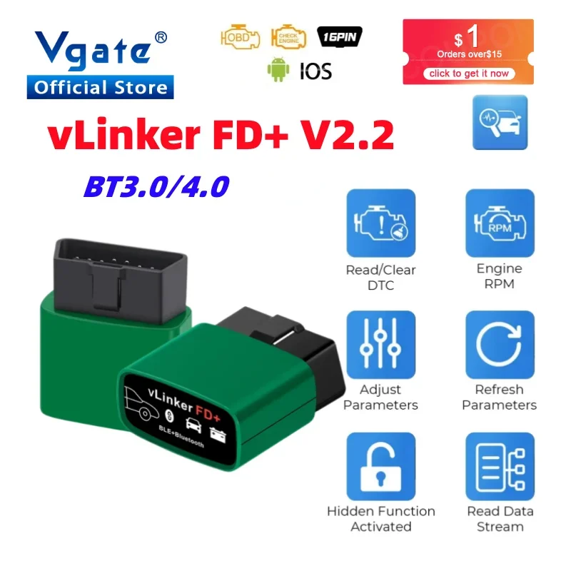 Vgate vLinker FD ELM327 FORScan For Ford Wifi Bluetooth 4.0 OBD2 Car Diagnostic Auto Tool OBD 2 Scanner J2534 PK ELM 327 V 1 5
