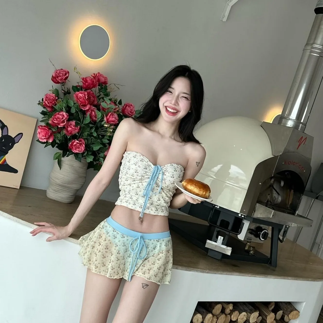 

New Bikini Straps Gather Sweet Floral Sexy Backless Split Swimsuit Women's Two-piece Set
