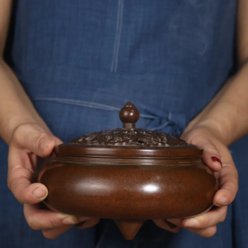 Sugong pure copper Ruyi knob three-legged , disc , sandalwood incense burner, tea ceremony Xuan De b