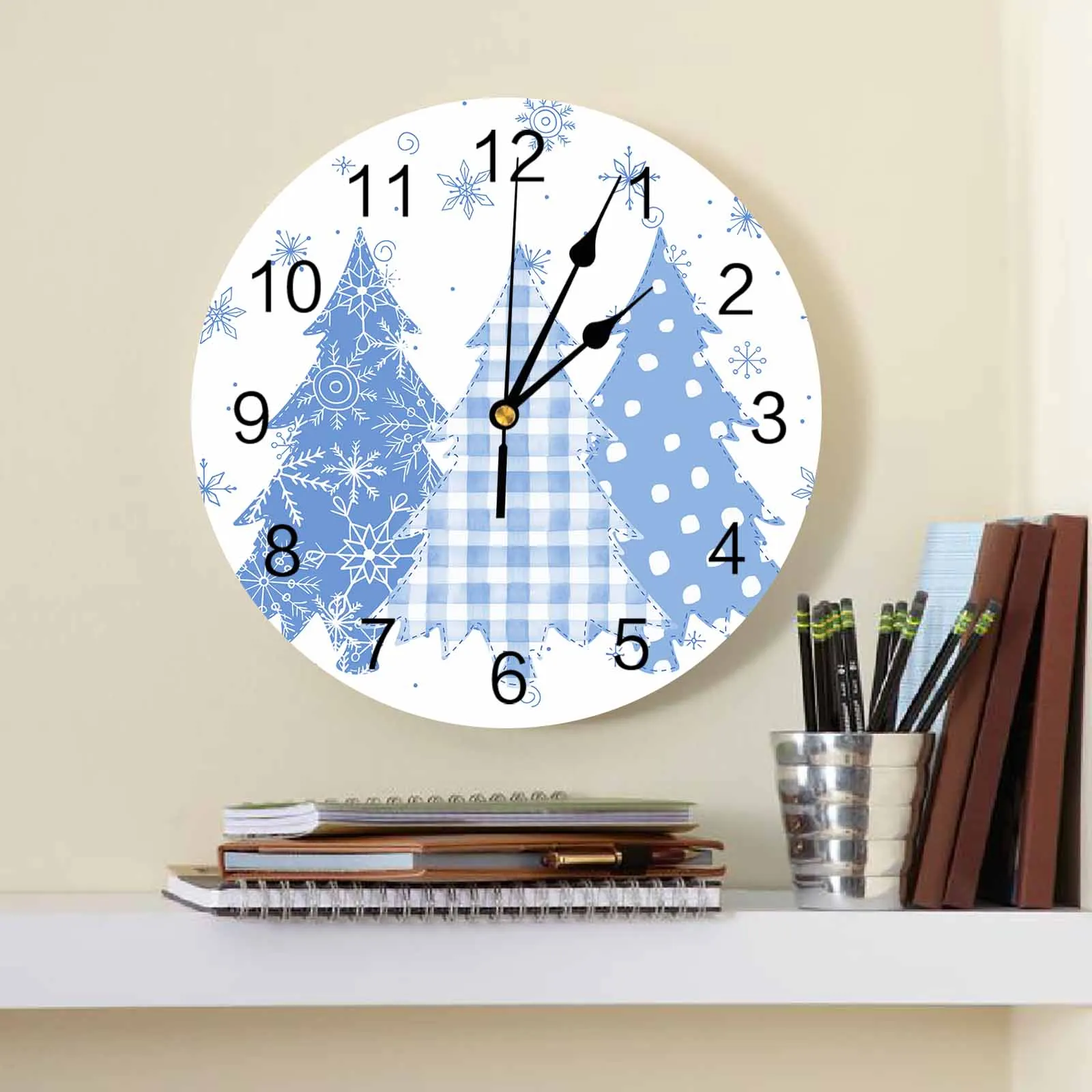 

Christmas Tree Hand-Painted Snowflakes Wall Clock Large Modern Kitchen Dinning Round Wall Clocks Bedroom Silent Hanging Watch