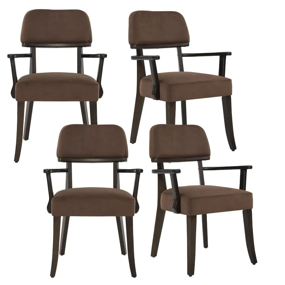 

Modern Wood Dining Chairs with Arms Set of 4, Velvet holstered Kitchen Chairs with Open Curved Backrest amp Hardwood Legs, Ac