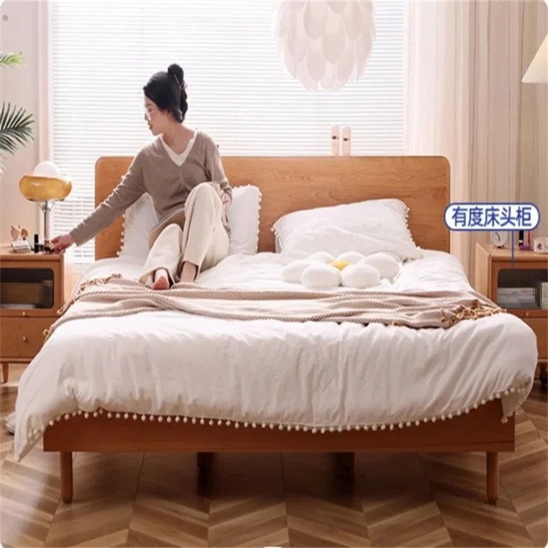 Modern minimalist master bedroom Japanese-style all-cherry Nordic single double bed