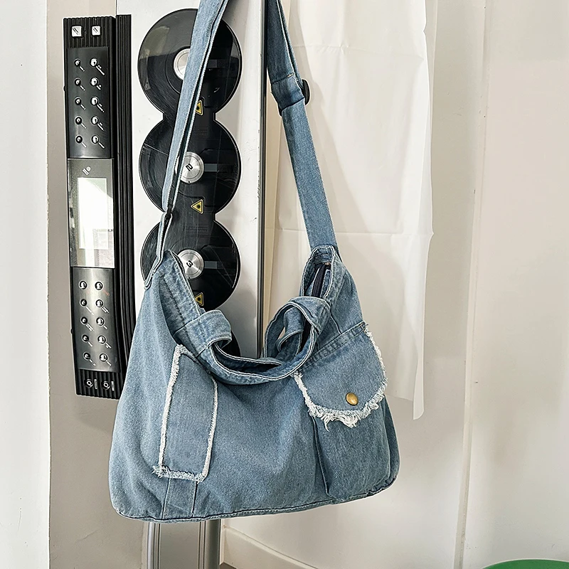 Damen-Umhängetasche, Denim-Einkaufstasche, große Umhängetaschen für Frauen, 2025, modische weibliche College-Studenten, Schultasche, Handtaschen