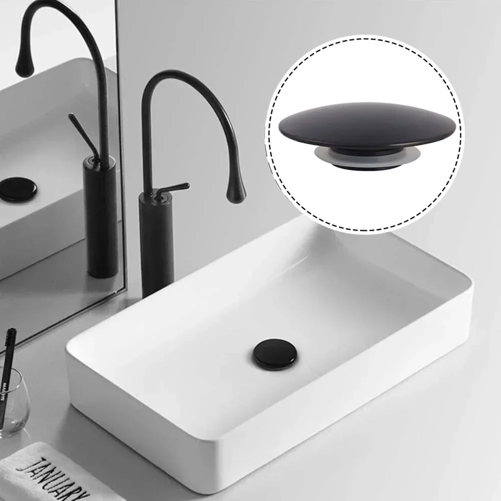 Tapón de drenaje para fregadero, tapón de drenaje para lavabo negro mate, botón pulsador para fregadero de baño emergente, tapón Clack para cocina,