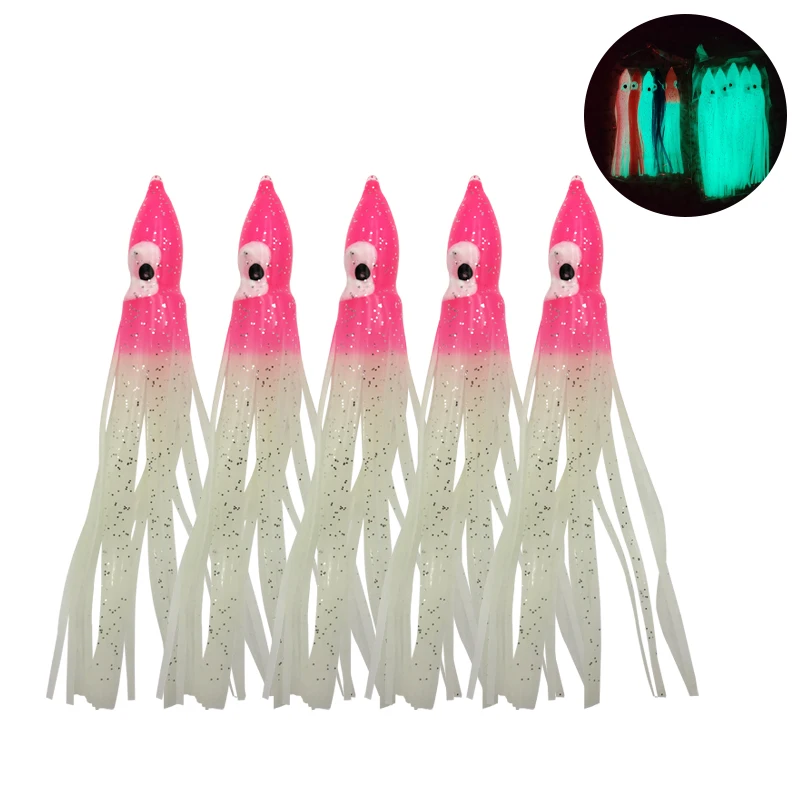 

AS 10pcs 12cm Octopus Squid Soft Lure Rubber Skirts Bait Luminous Squid Hook Skirts Fishing Lures Sailfish Artificial Baits