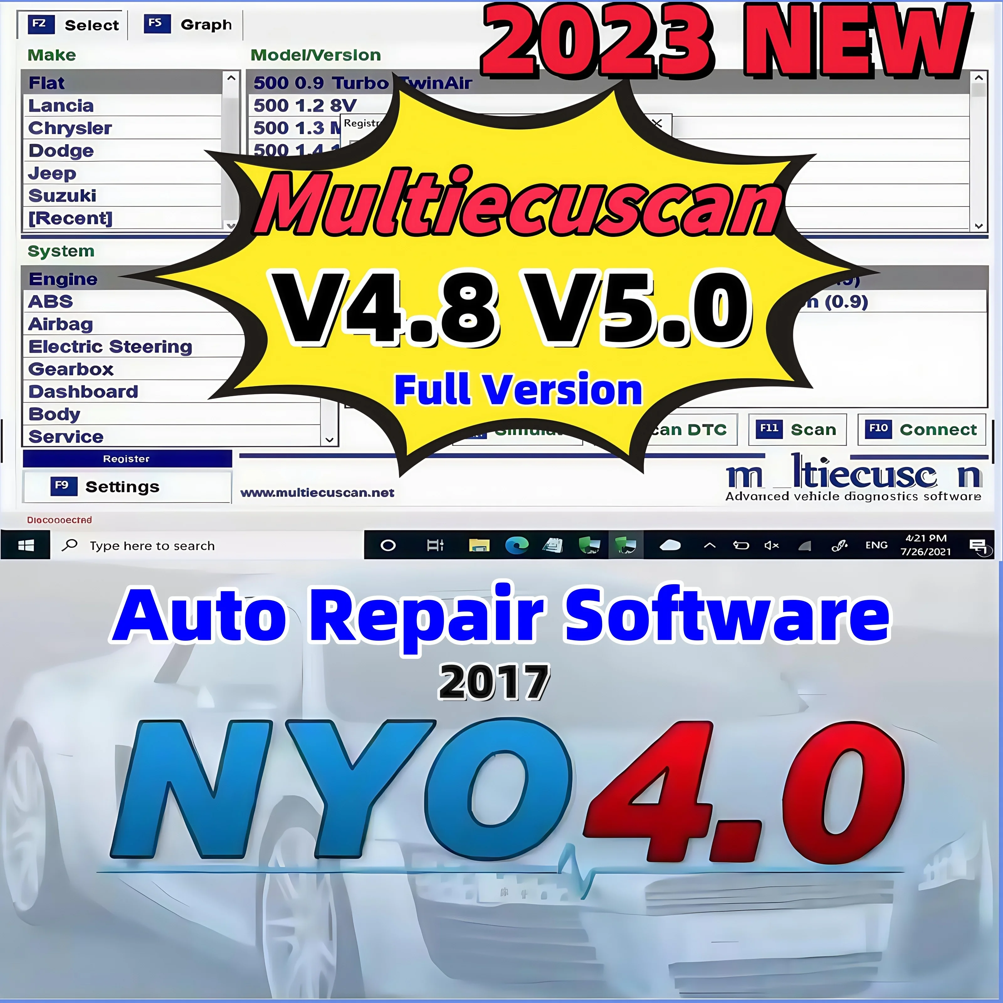 

Newest! Fiat - original Multiecuscan V5.0, Compatible with Fiat/Chrysler/Dodge/Jeep/Suzuki, V4.8 Scanner Ready+NYO4.0 Database