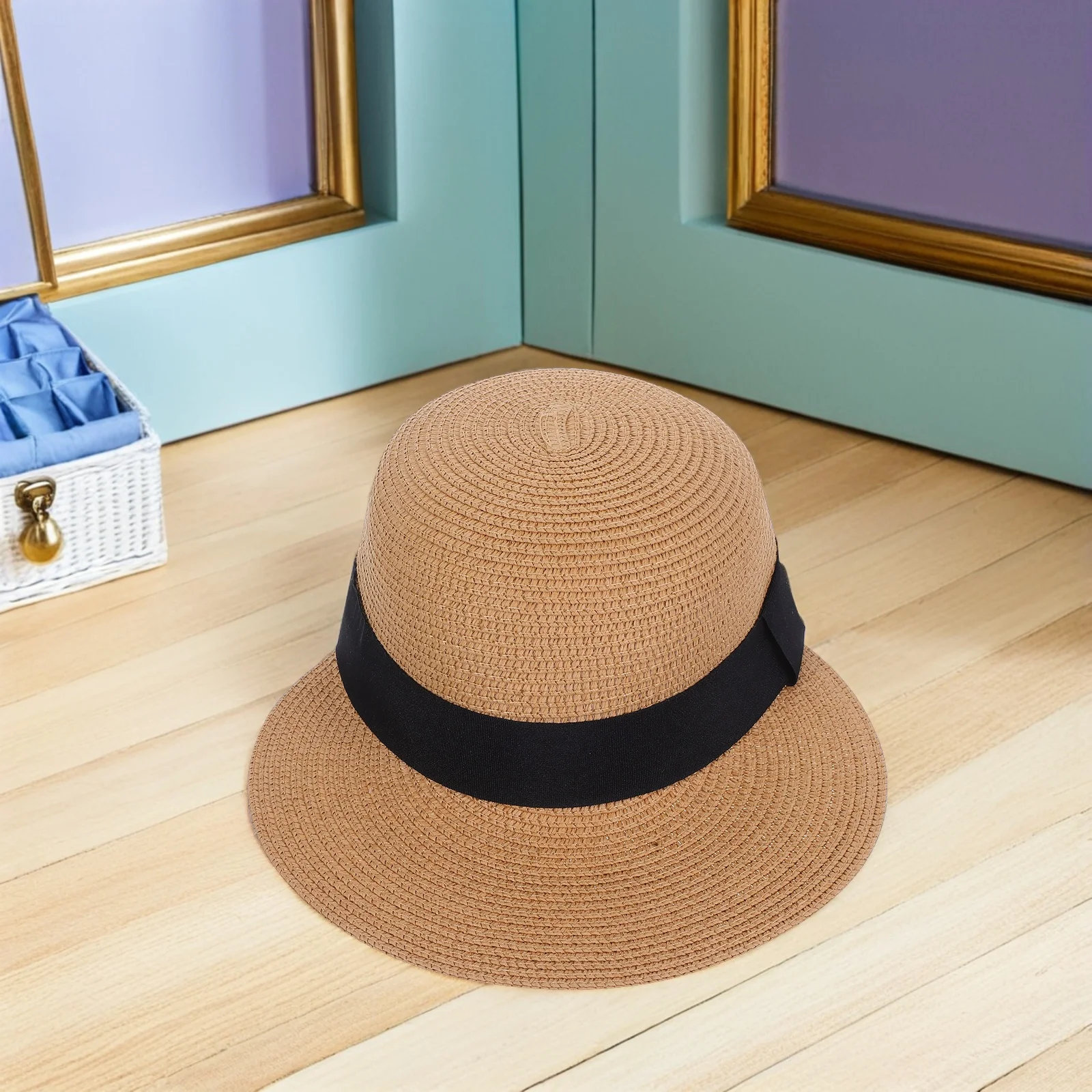 

Straw Sun Hat Beach Foldable Cap Woven Knitted Natural Fiber Short Brim Portable Baseball