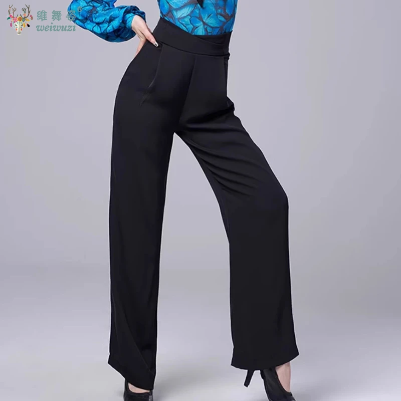 

Современные танцевальные костюмы: черные прямые брюки с высокой талией для танго, ча-ча-ча, вальса, самбы, латиноамериканских танцев, одежда для тренировок