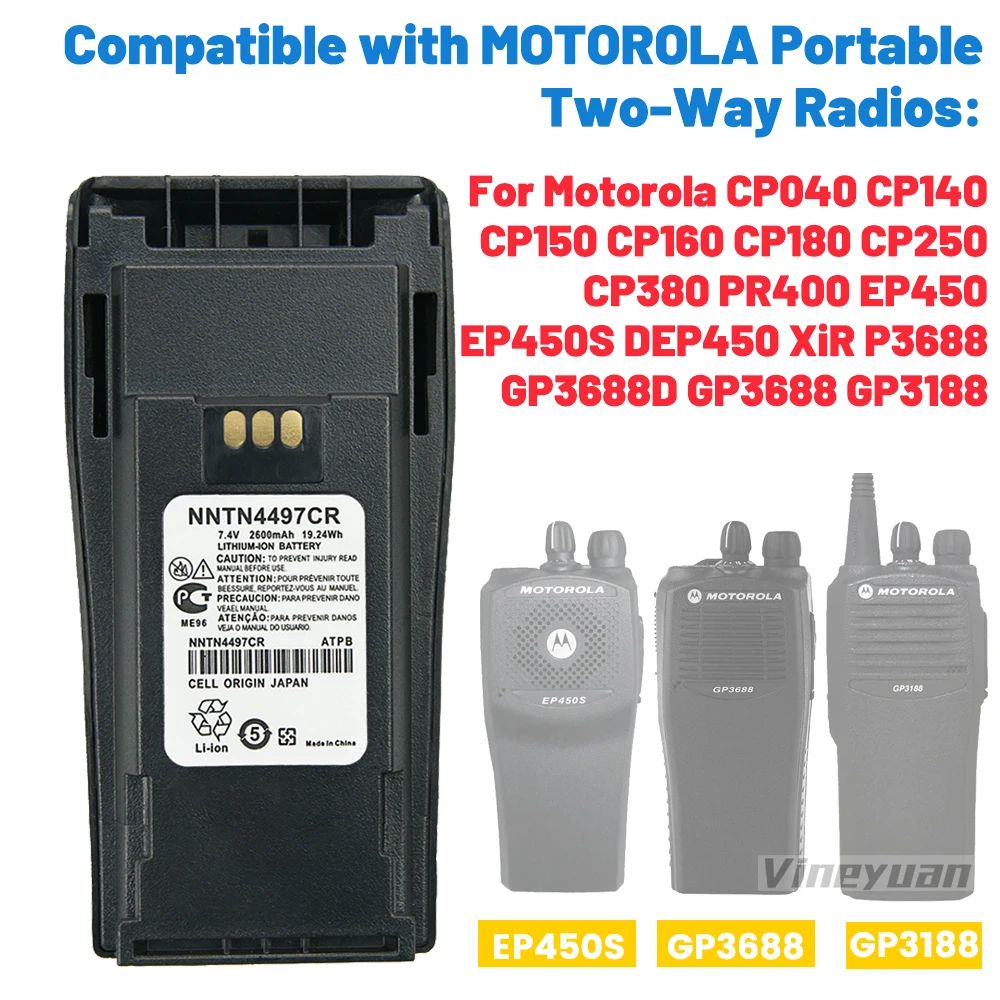 NNTN4497CR 2600mAh Li-ion Battery For Motorola CP200 PR400 EP450 DEP450 CP140 CP160 CP180 CP250 GP3688 GP3188 Radio HighCapacity