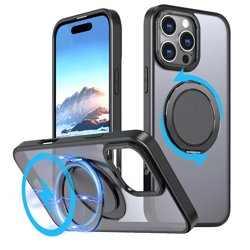 

Phone Case for iPhone 17 Pro Max 16 Plus 15 14 13 12 11 Protective Case Magnetic MagSafe Rotating Bracket Shock Proof Cover