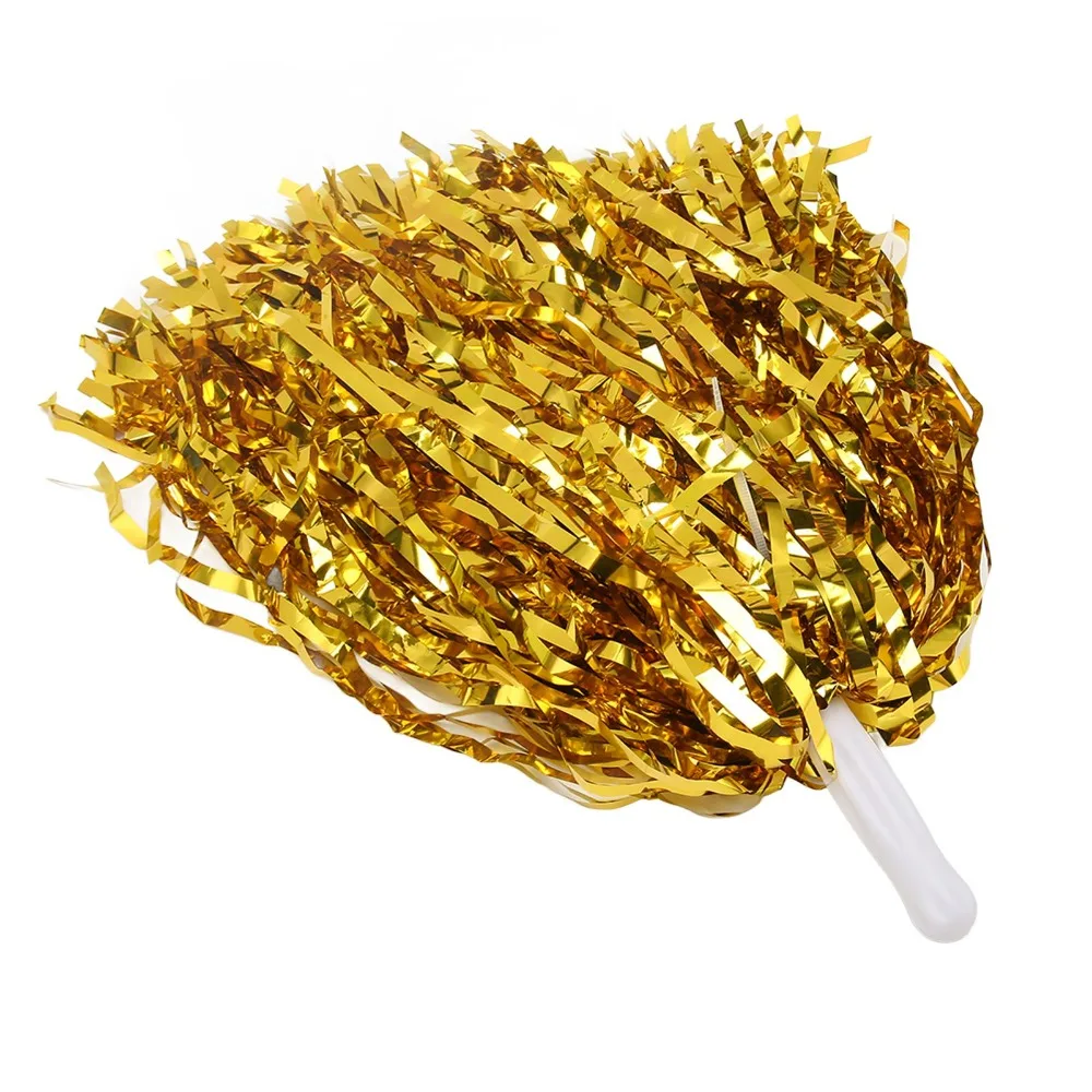 20PCS Metallic Foil Cheerleading Pom Poms PET Handle Cheerleader Pompoms Fluffy Shiny Pure Sports Team Pom Poms