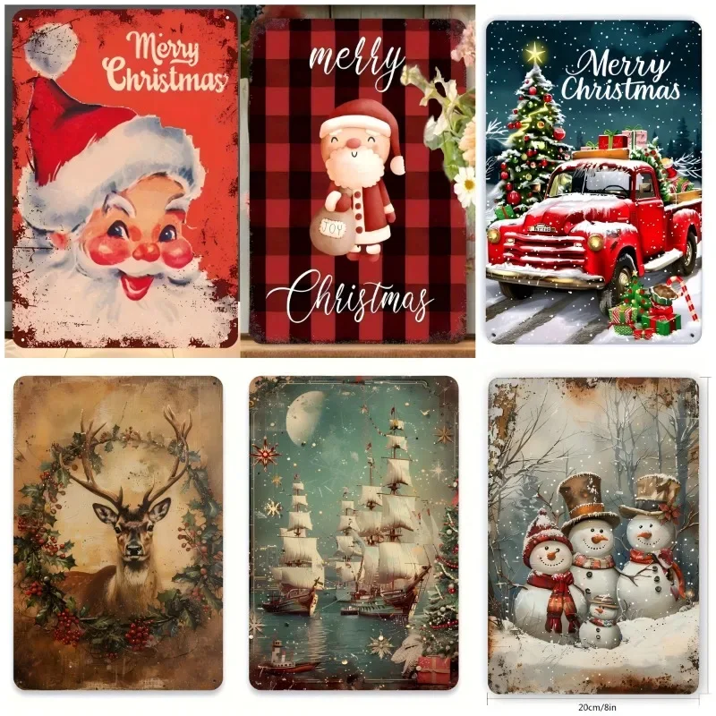Retro-Weihnachtsblechschild, Wandkunst, handgefertigtes Metalldekor für Zuhause, Bar, Büro, Vintage-Industriestil