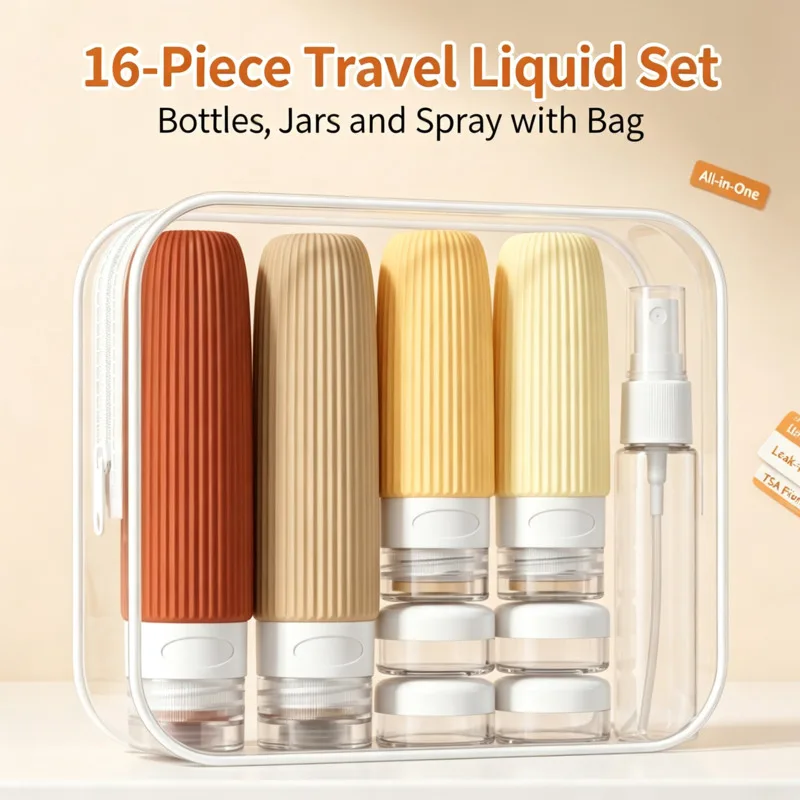 Silicone Travel Bottles Tool Set, Portable Squeezable Toiletry Containers Leakproof, Shampoo Lotion Cream Jars Spray, Bottle Set