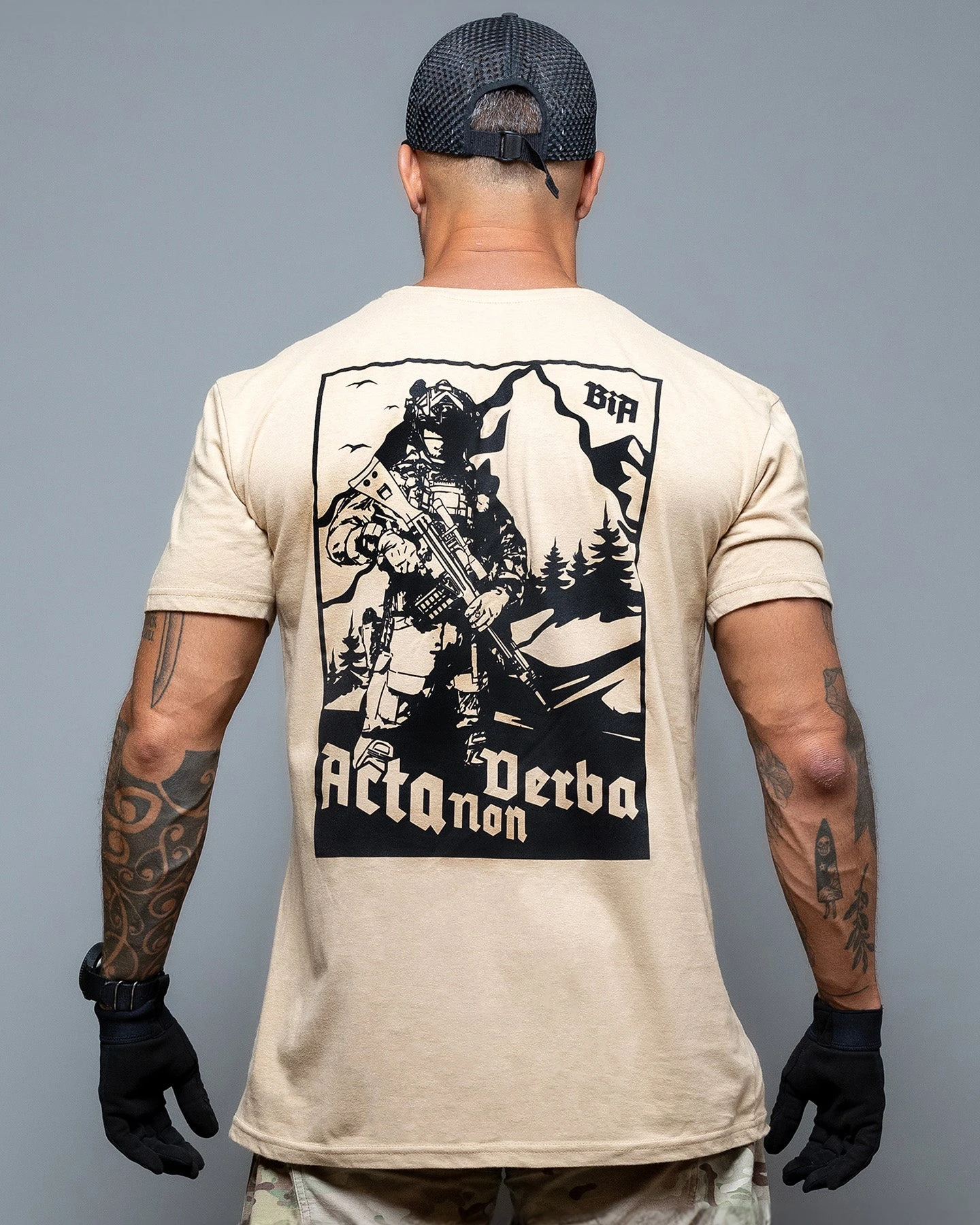 Acta Non Verba BIA Military Training Tactics Brand Graphic Tee Cotton Men Women T-Shirt Outdoor Workout Top