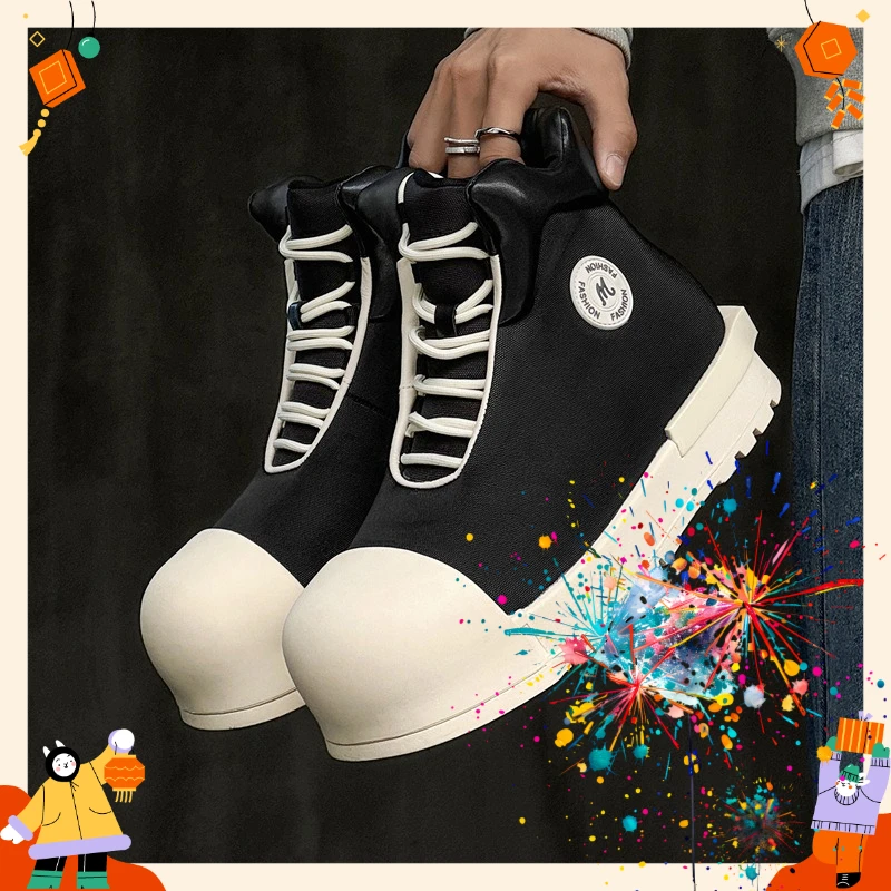 Big Size 45, 46 New High-top Big-head Heightened Thick-soled Round Head Versatile High-top Sports Couple Shoes