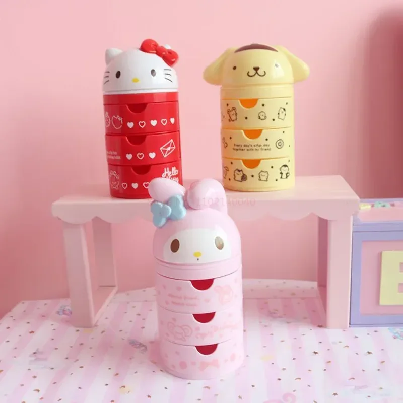 Hello Kitty Kawaii Cartoon Anime My Melody Doll Creative 3 Tier Jewelry Box Hairpin Drawer Storage Box Toys Dressing Case Toys view 5
