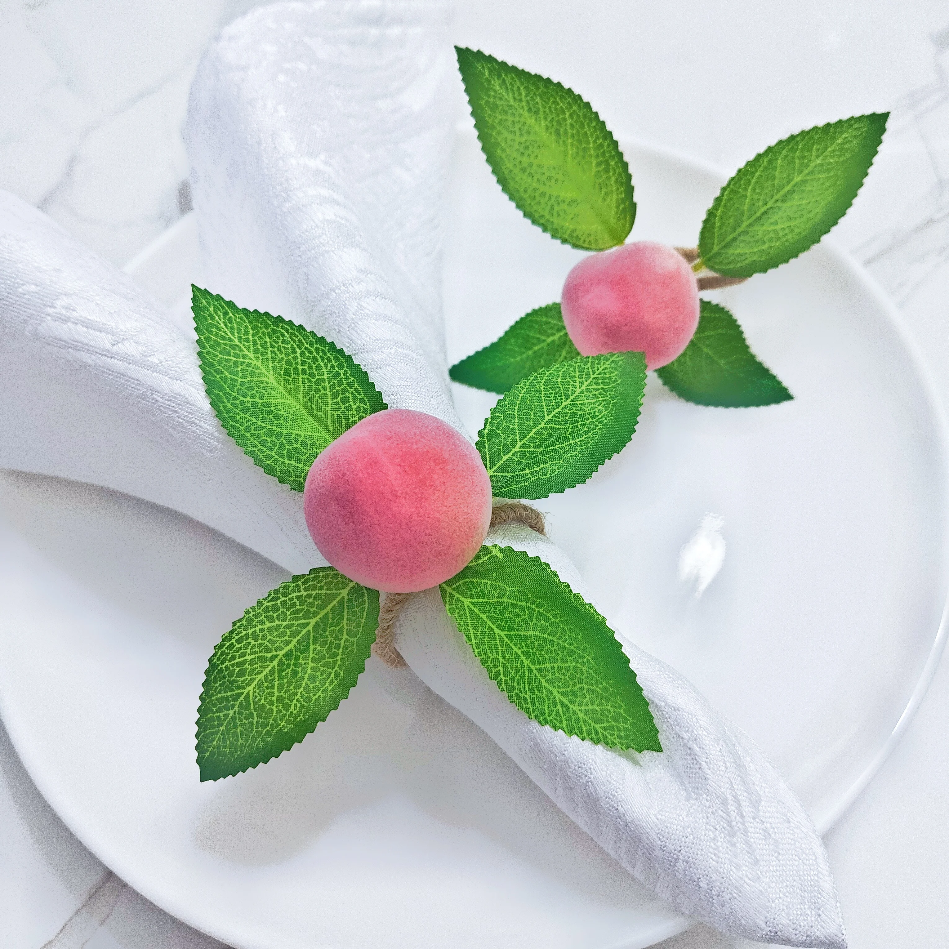 2/4/8 pcs simulated peach plant napkin rings, Handmade Napkin Holder Rings Table Decorations for Wedding,Fall,Daily Party,